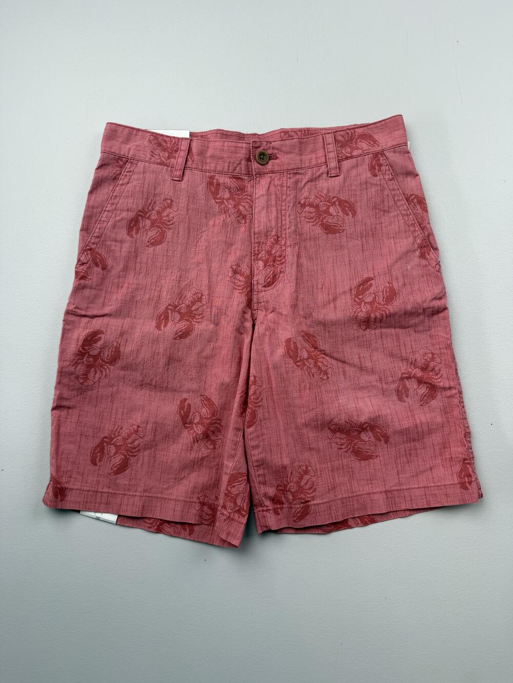 IZOD Shorts Mens 30 Red Chino Flat Front 9 Inseam Lobster Print Nautical